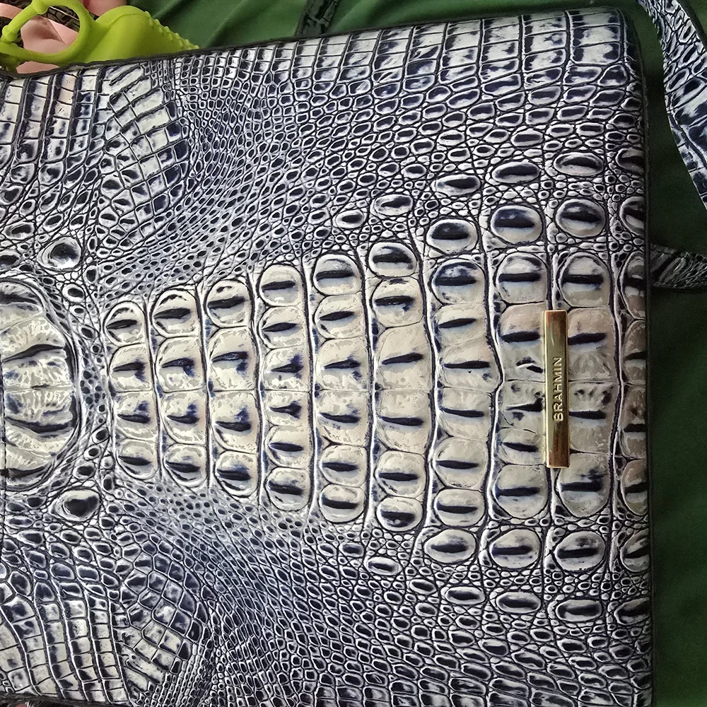 Brahmin Reptile-Embossed Leather Handbag in Silver